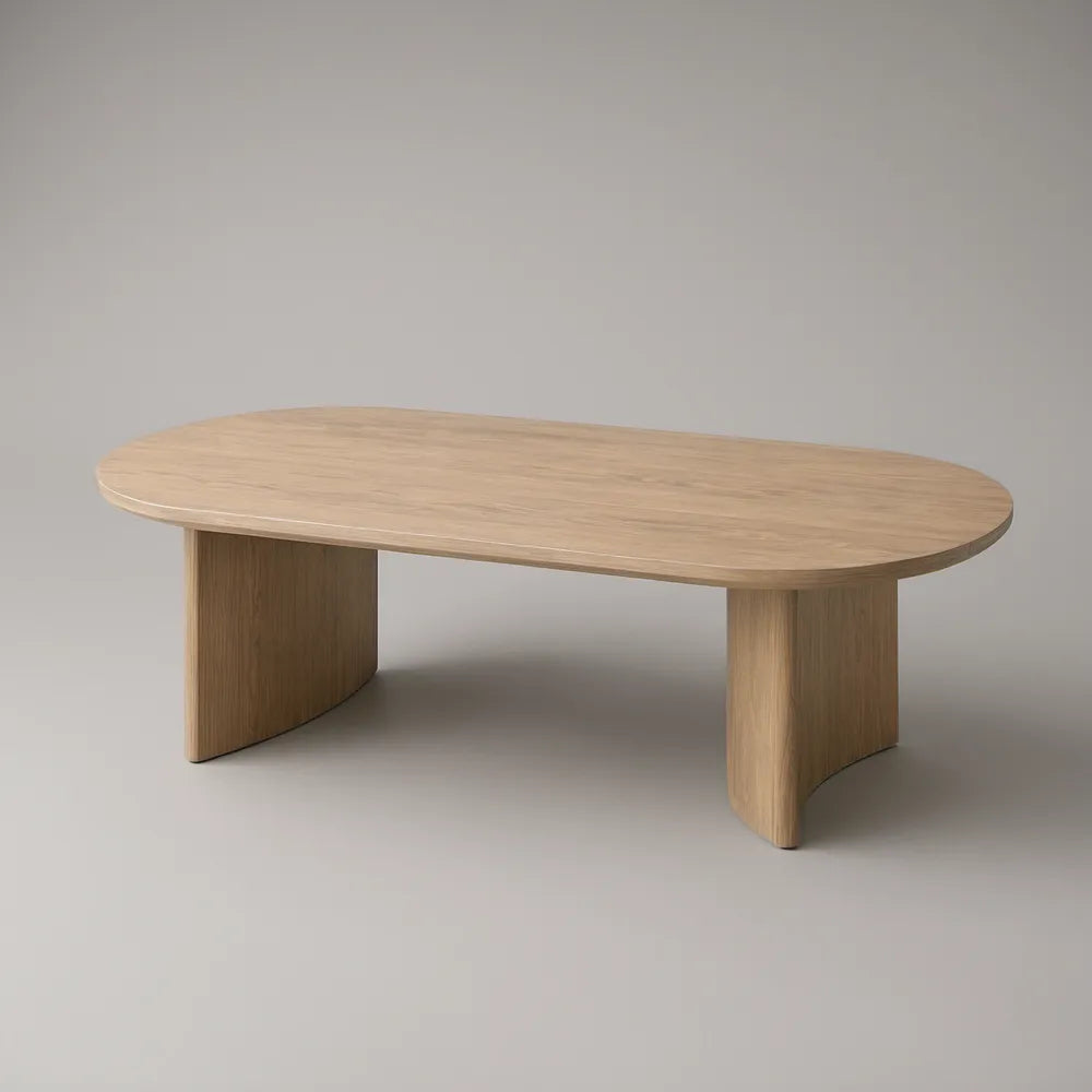 Light Oak Oval Engineered Wood Coffee Table, 47.2 x 23.6 x 15.7 in