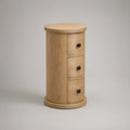 Round 3-Drawer Storage Cabinet, Natural Oak with Black Knobs, 19.7 in W x 19.7 in D x 35.4 in H
