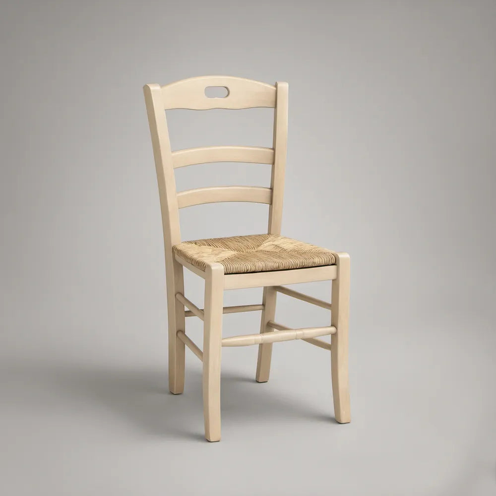 Solid Beech Wood Ladder Back Chair with Natural Paper Cord Seat, Ivory/Natural Beige, 17.7 x 16.5 x 38.6 in