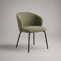 Olive Green Boucle Upholstered Dining Chair, 23.6 x 23.2 x 31.5 in, Curved Back, Black Steel Legs