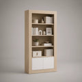 Natural Oak and White Bookcase Storage Cabinet, 31.5 x 13.8 x 70.9 in