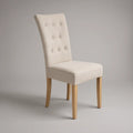 Beige Tufted Upholstered Chair with Natural Brown Wood Legs, 42 in H x 18 in W x 22 in D