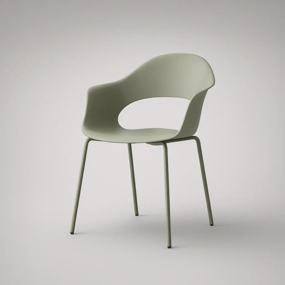 Sage Green Polypropylene Dining Armchair with Steel Legs, 56 x 55 x 80 cm