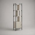 70.9 in H x 23.6 in W x 13.8 in D White MDF Display Unit with Black Steel Frame and Fluted Door Cabinet