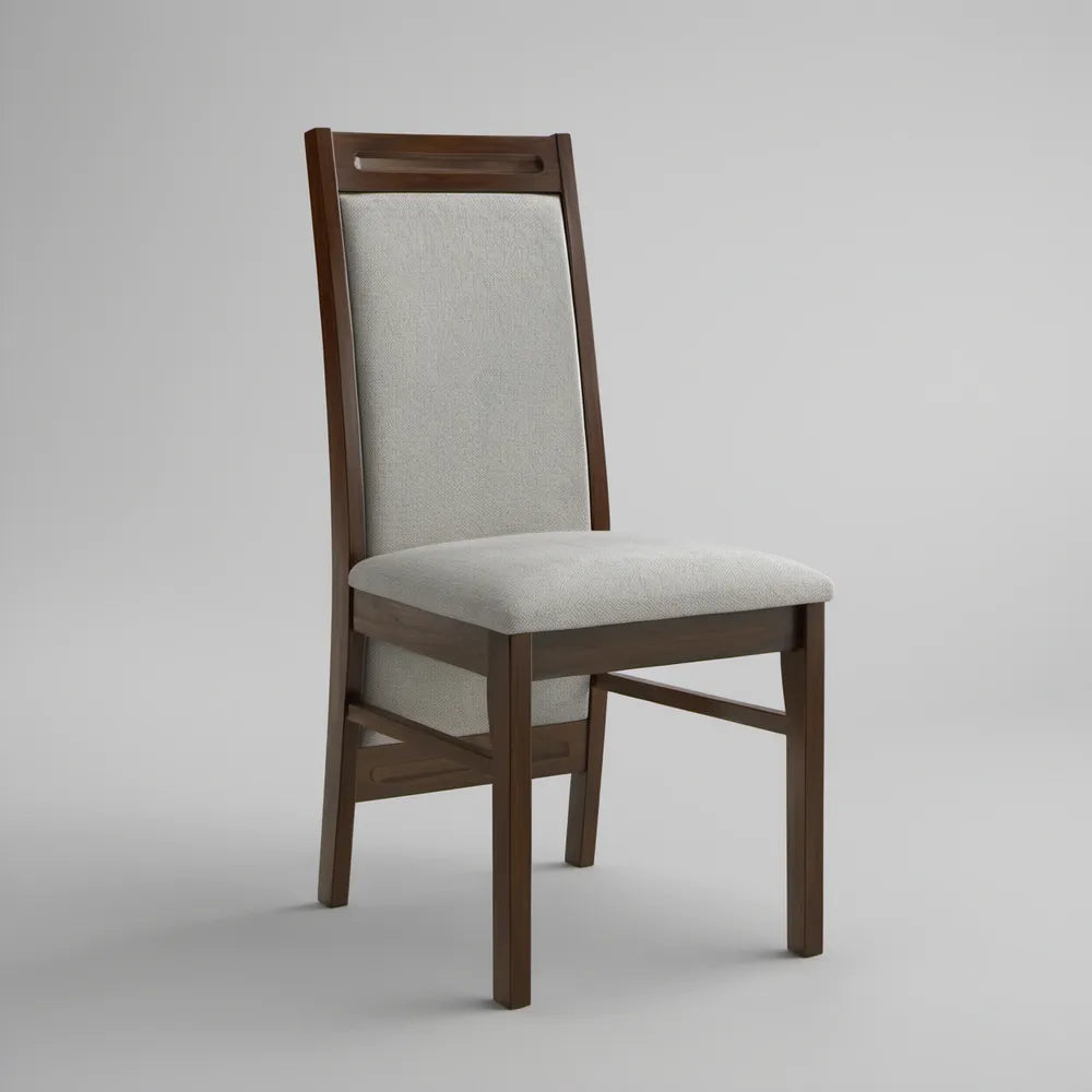Upholstered Solid Wood Dining Chair with High Back, Dark Walnut and Beige, 19 x 23 x 40 in