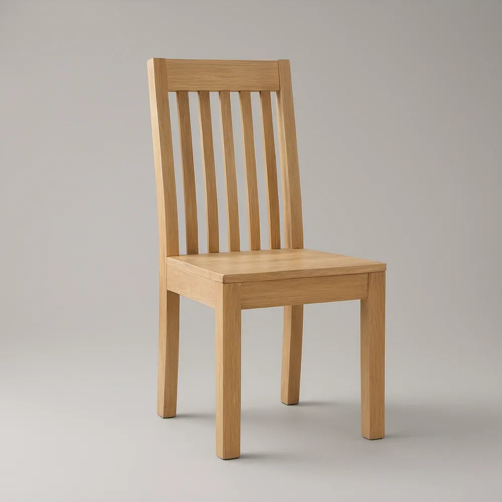 Solid Oak Slat-Back Dining Chair, Natural Oak Finish, 18 x 21 x 39 in