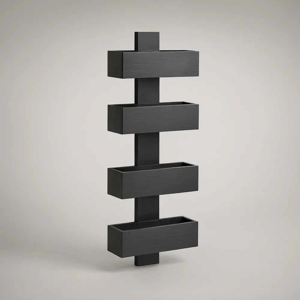 Wall-Mounted 4-Tier Black MDF Storage Shelf, 15.7 x 7.9 x 47.2 in