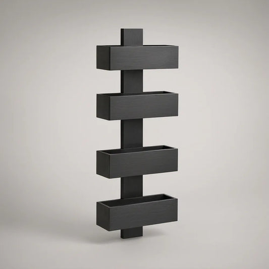 Wall-Mounted 4-Tier Black MDF Storage Shelf, 15.7 x 7.9 x 47.2 in
