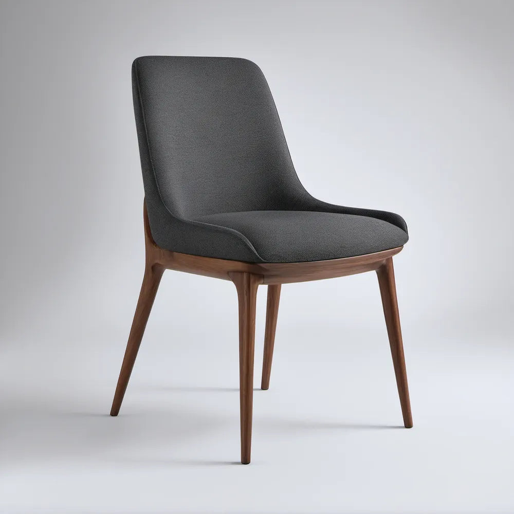 Dark Gray Upholstered Dining Chair with Solid Walnut Wood Frame, 20.5 x 22.5 x 32.5 in