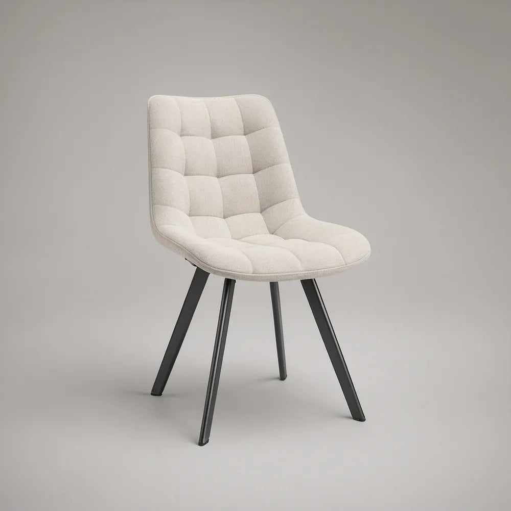 Ivory Tufted Upholstered Dining Chair with Black Steel Legs, 18.1 x 22.0 x 33.9 in