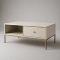 Modern Cream Coffee Table with Drawer and Open Shelf, 47.2 x 23.6 x 17.7 in