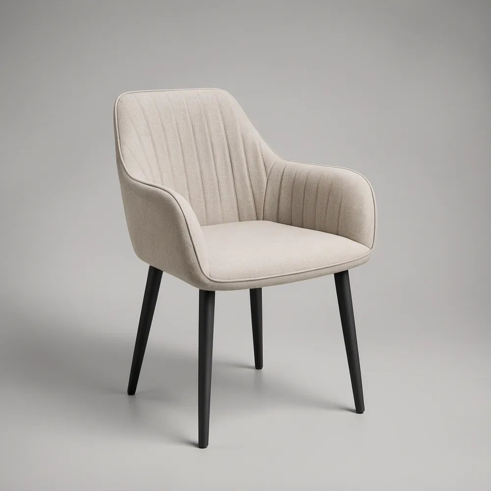 Beige Upholstered Dining Armchair with Black Steel Legs, 24.4 x 23.6 x 32.7 in