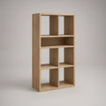 Natural Oak Veneer Bookcase with 7 Open Compartments, 31.5 x 11.8 x 63 in