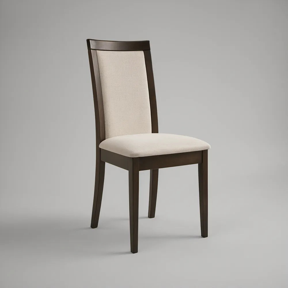 Cream Upholstered Dining Chair with Dark Brown Solid Rubberwood Frame, 18 x 22 x 40 in