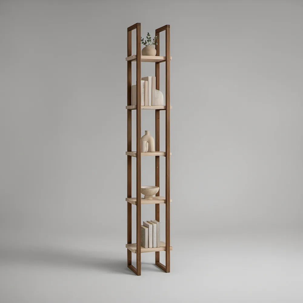 5-Tier Engineered Wood Bookcase, Walnut and Natural Finish, 20 x 14 x 78 in