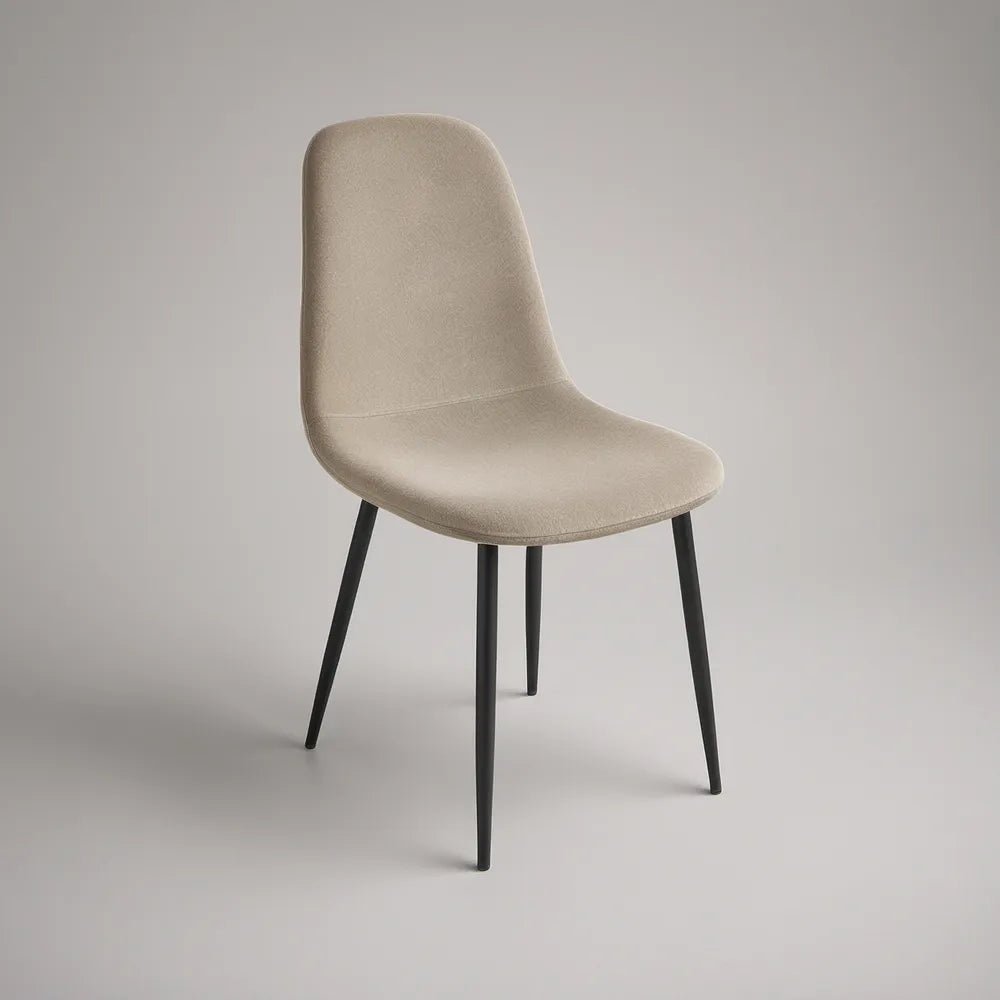 Beige Upholstered Dining Chair with Black Steel Legs, 18.5 x 22 x 34 in