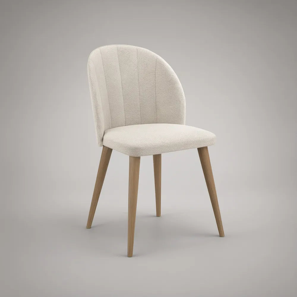 Beige Boucle Upholstered Dining Chair with Natural Rubberwood Legs, 20.5 x 22 x 33.5 in