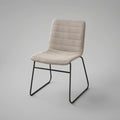 Beige Upholstered Armless Dining Chair with Black Steel Sled Base, 18.5 x 22 x 34 in