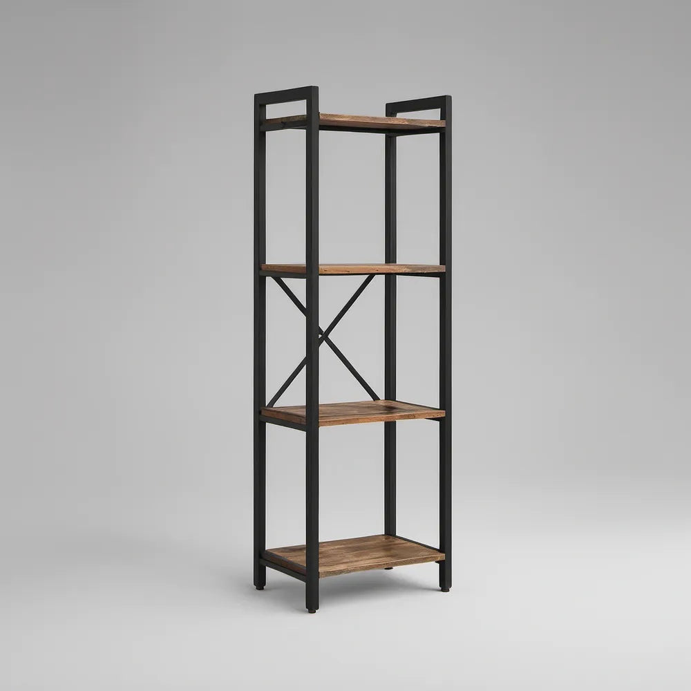 4-Tier Open Bookcase with Steel Frame and Engineered Wood Shelves, Brown/Black, 23.6 x 13.8 x 63 in