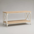 47.2 in Rectangular Coffee Table with Open Storage Shelf, Natural Oak and White