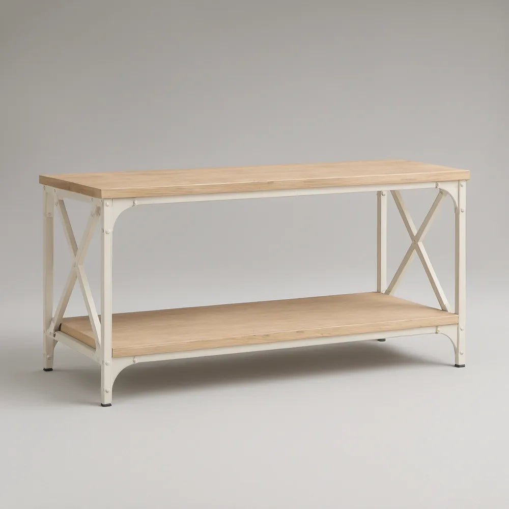 47.2 in Rectangular Coffee Table with Open Storage Shelf, Natural Oak and White